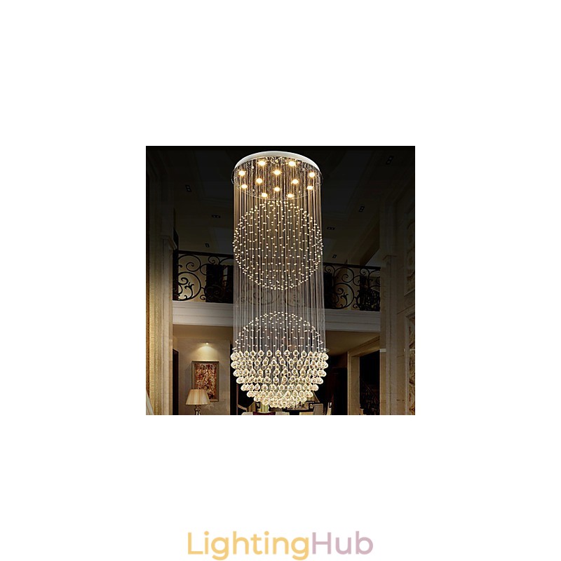 Pendant Light Modern Crystal Chandelier 12 Lights Silver Canpoy Clear Crystal Globe Ceiling Lamps Fixtures