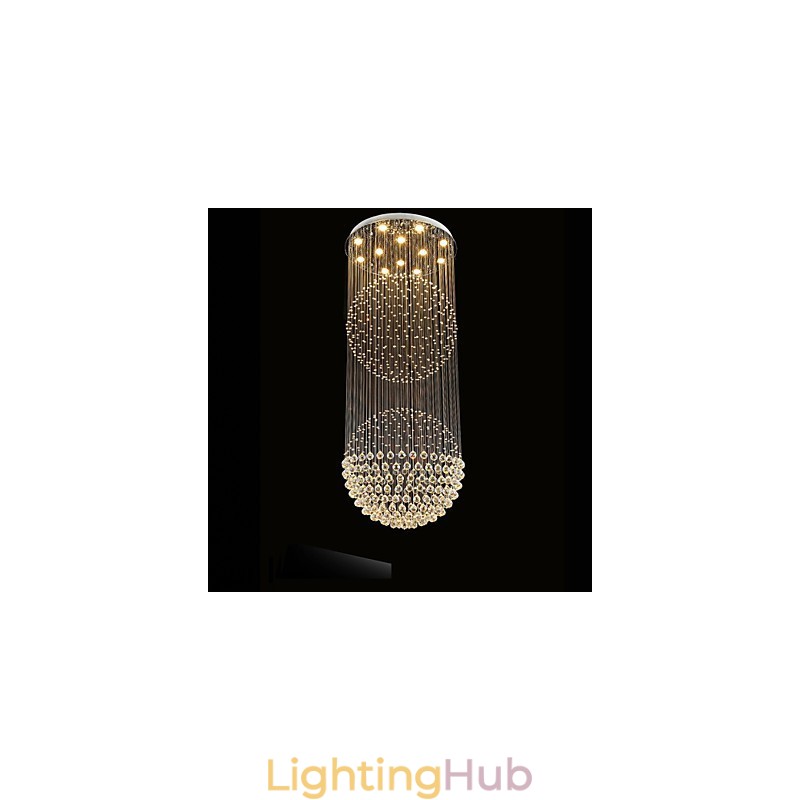 Pendant Light Modern Crystal Chandelier 12 Lights Silver Canpoy Clear Crystal Globe Ceiling Lamps Fixtures