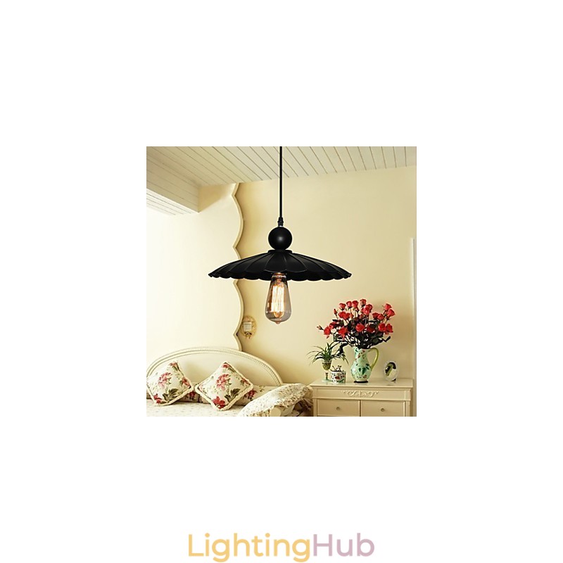 Medium Vintage Black Umbrella Metal Pendant With One Light