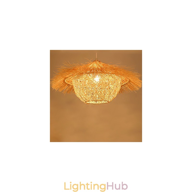 Modern Rural Cany Art Woven Rattan Single Head Droplight Lamp