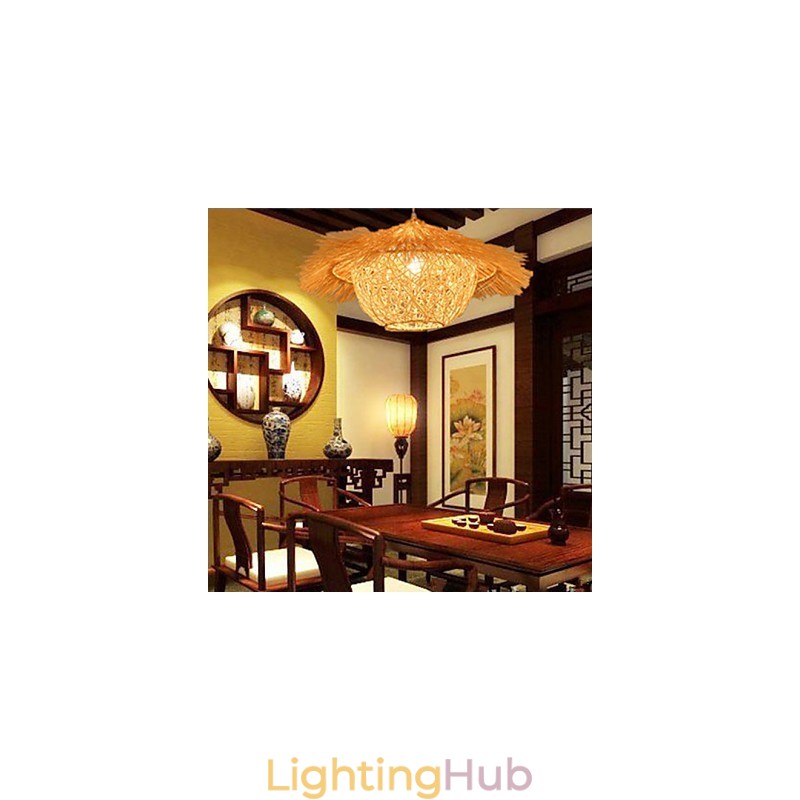 Modern Rural Cany Art Woven Rattan Single Head Droplight Lamp
