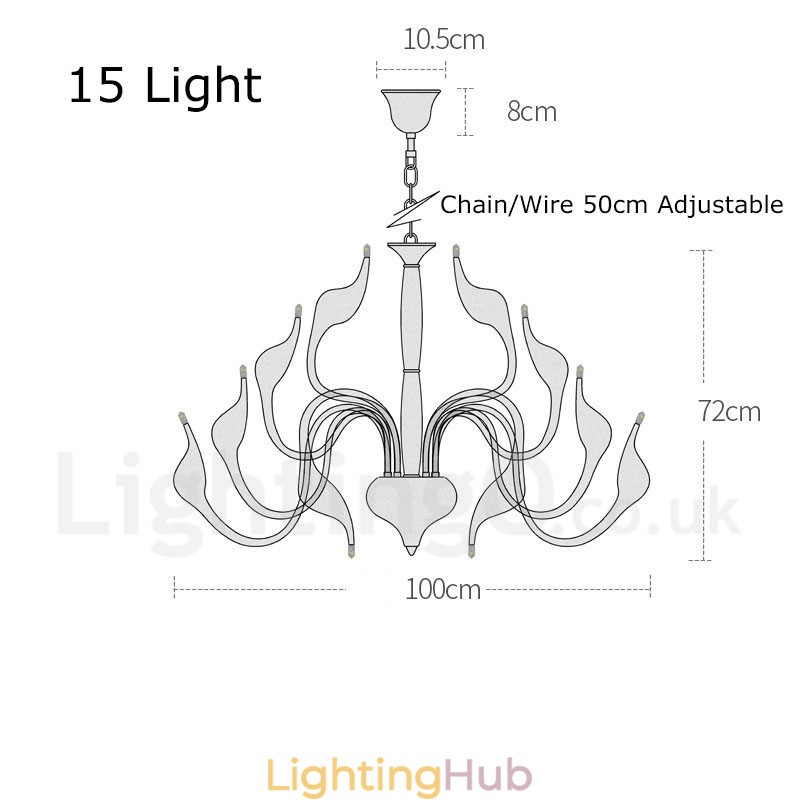 15 Light Silver Modern Contemporary Chrome Electroplated Metal Chandelier