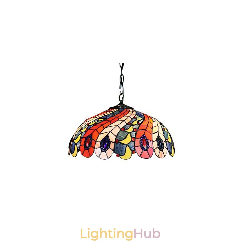 Pendant Light with 2 Light in Peacock Feather Patterned Shade