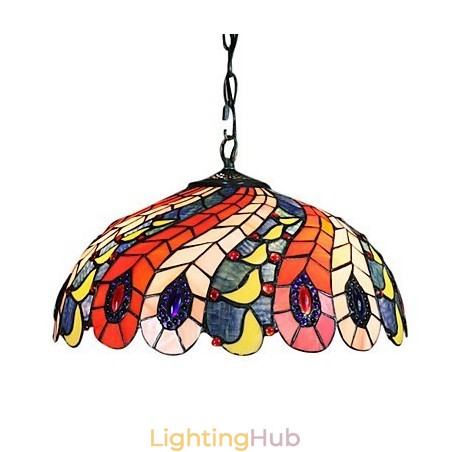 Pendant Light with 2 Light in Peacock Feather Patterned Shade Pendant Light with 2 Light in Peacock Feather Patterned Shade