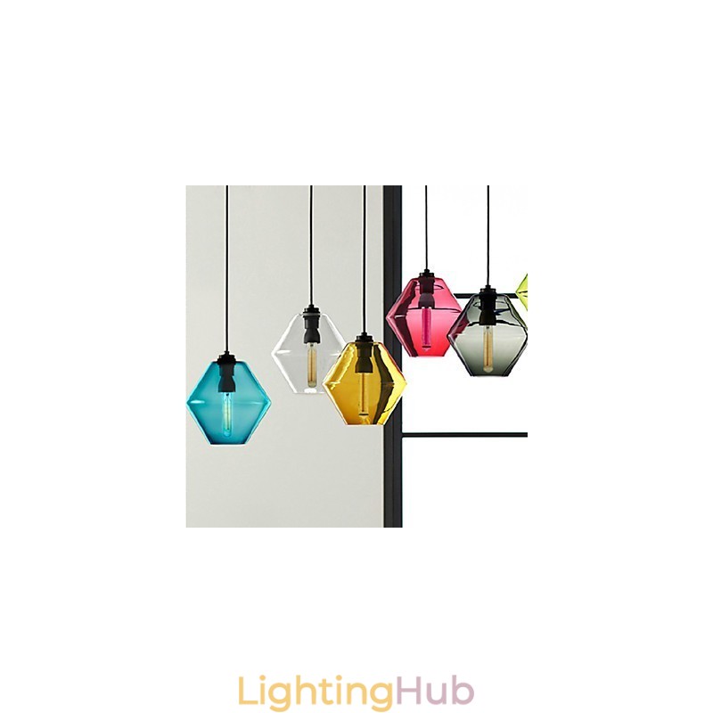 Candy Color Single Head Art Glass Chandelier Pendant Light with Glass Shade (Grey Yellow Green Red Pink Blue White)