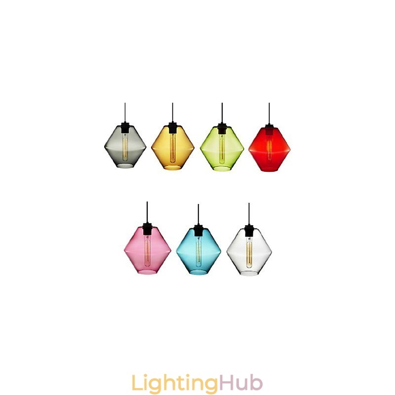 Candy Color Single Head Art Glass Chandelier Pendant Light with Glass Shade (Grey Yellow Green Red Pink Blue White)