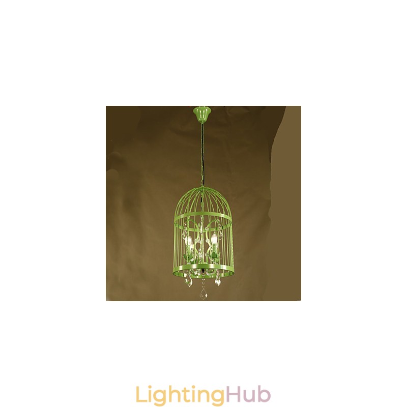 Vintage Iron Cage Staircase Lamp Chandelier Crystal