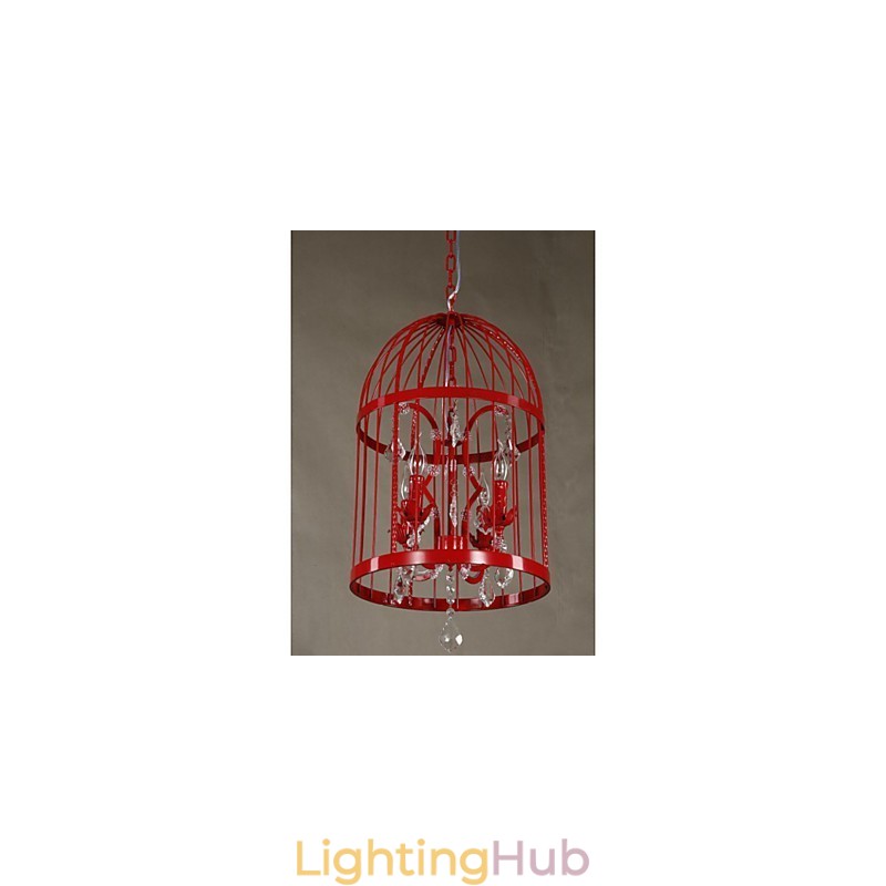 Vintage Iron Cage Staircase Lamp Chandelier Crystal