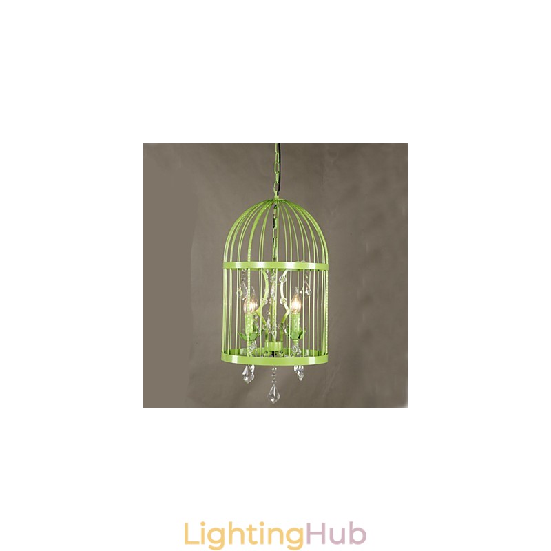 Vintage Iron Cage Staircase Lamp Chandelier Crystal