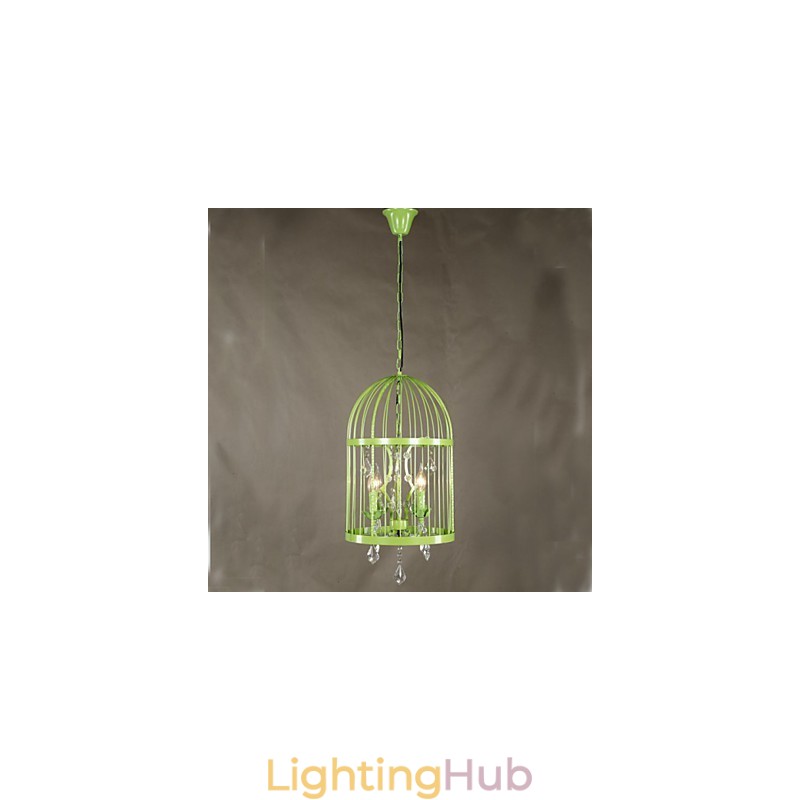 Vintage Iron Cage Staircase Lamp Chandelier Crystal
