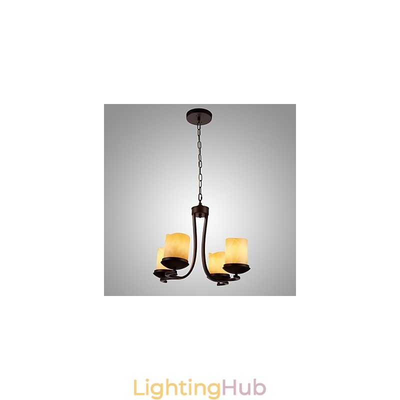 Iron Painting Chandelier with Glass Shade Classic Candle Lighting Lamp 4 Heads