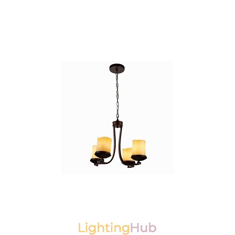 Iron Painting Chandelier with Glass Shade Classic Candle Lighting Lamp 4 Heads
