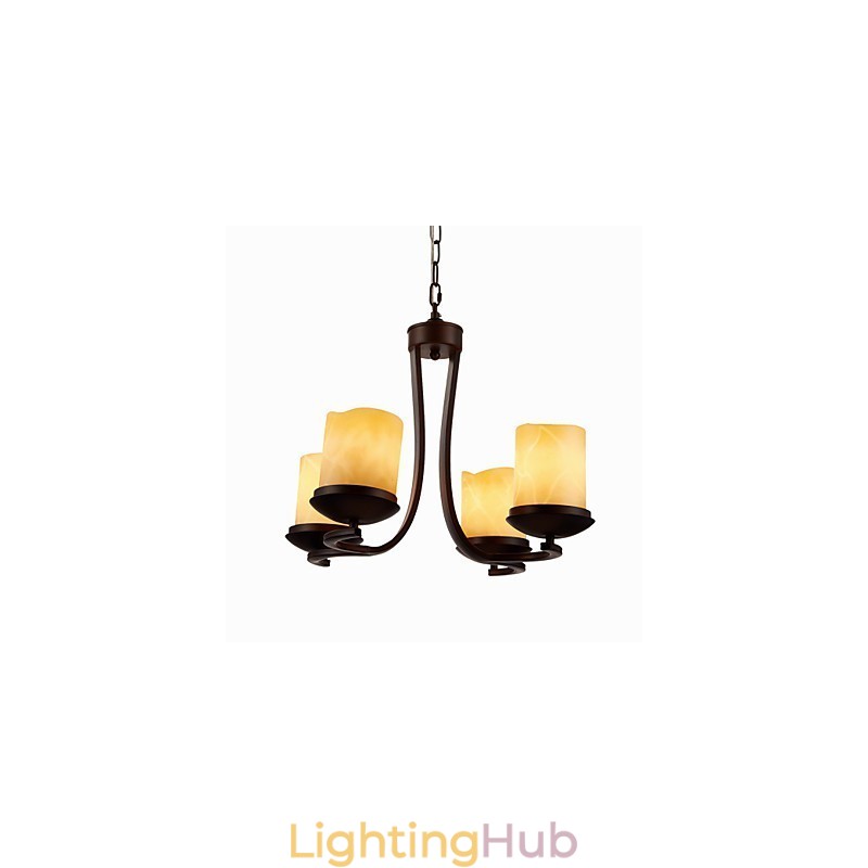 Iron Painting Chandelier with Glass Shade Classic Candle Lighting Lamp 4 Heads