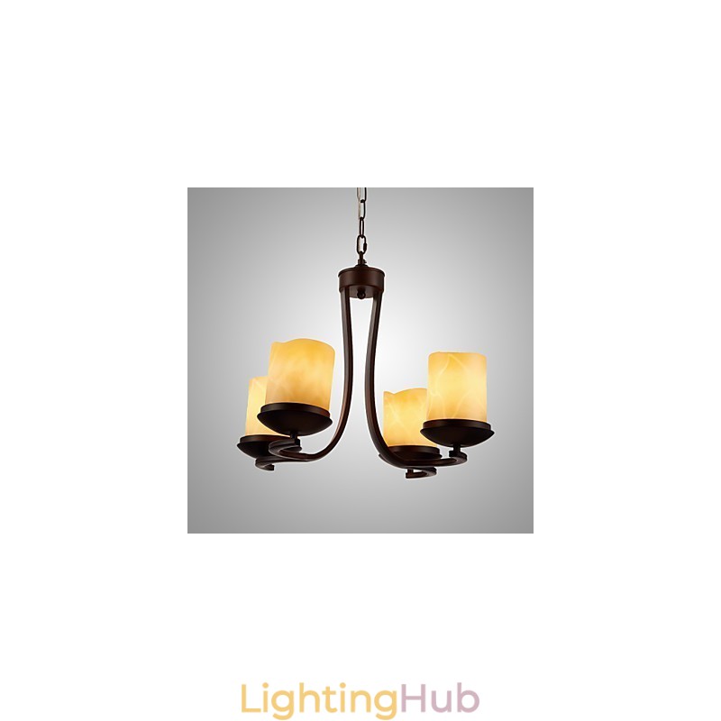 Iron Painting Chandelier with Glass Shade Classic Candle Lighting Lamp 4 Heads