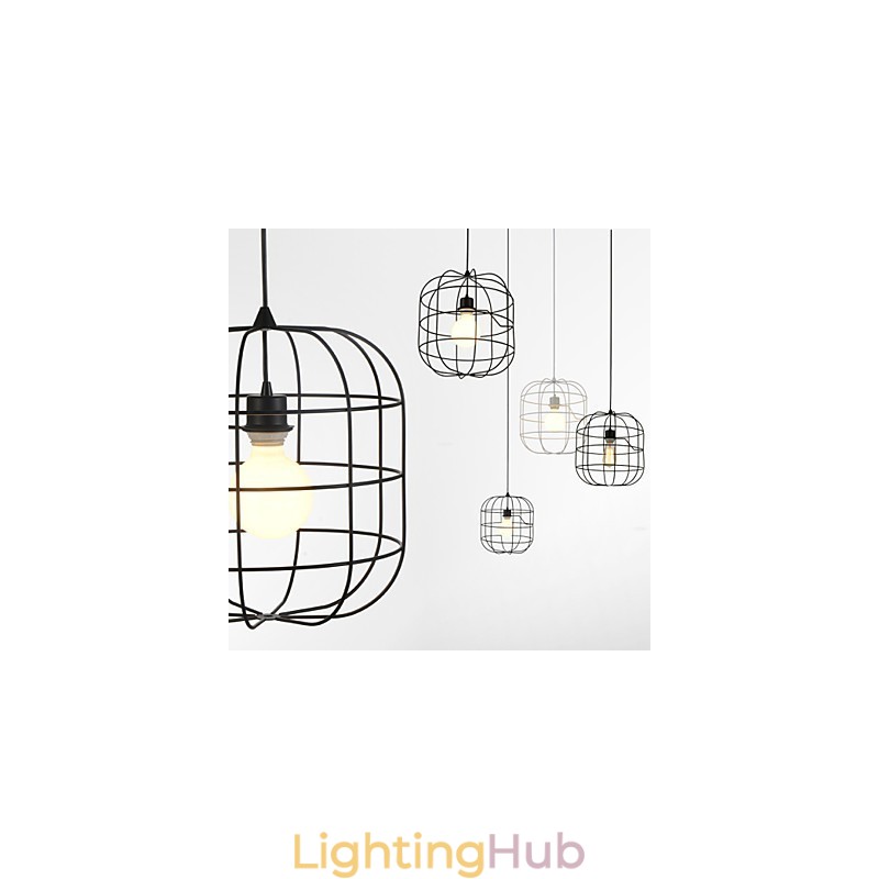 Mini Artistic Birdcage Pendant Lamp 1 Light Mordern Simplicity Finish Black White Metal Carbon Steel Droplight