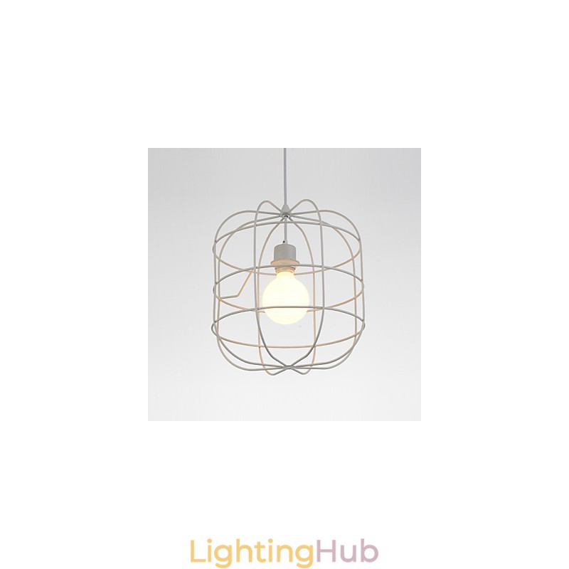 Mini Artistic Birdcage Pendant Lamp 1 Light Mordern Simplicity Finish Black White Metal Carbon Steel Droplight