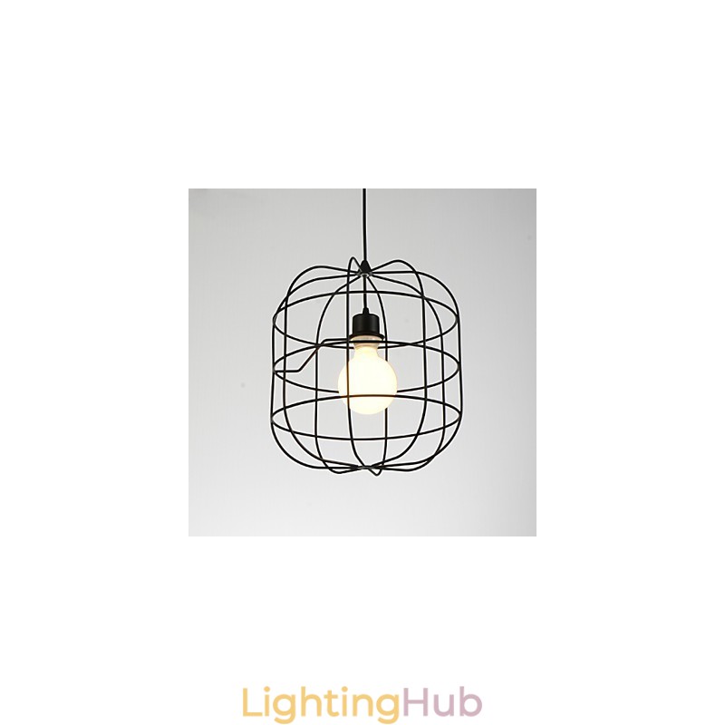 Mini Artistic Birdcage Pendant Lamp 1 Light Mordern Simplicity Finish Black White Metal Carbon Steel Droplight