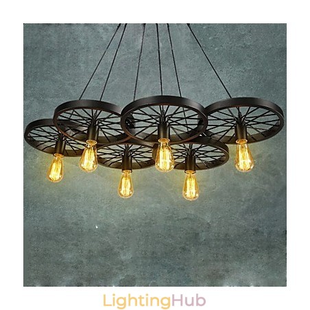 Loft Pendant Light Wheel Chandelier Rustic Vintage Retro Country Dining Metal+Painting Loft Pendant Light Wheel Chandelier Rustic Vintage Retro Country Dining Metal+Painting