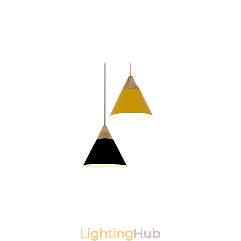 Mini Artistic Cone Pendant Lamp 1 Light Mordern Simplicity Finish Black White Yellow Aluminum & Wooden Droplight