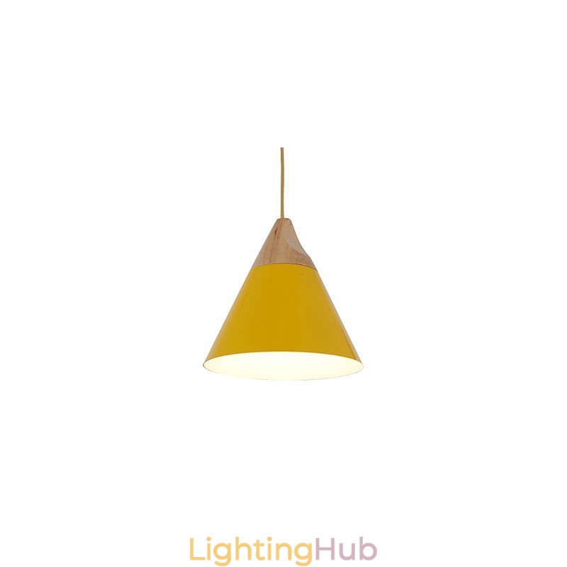 Mini Artistic Cone Pendant Lamp 1 Light Mordern Simplicity Finish Black White Yellow Aluminum & Wooden Droplight