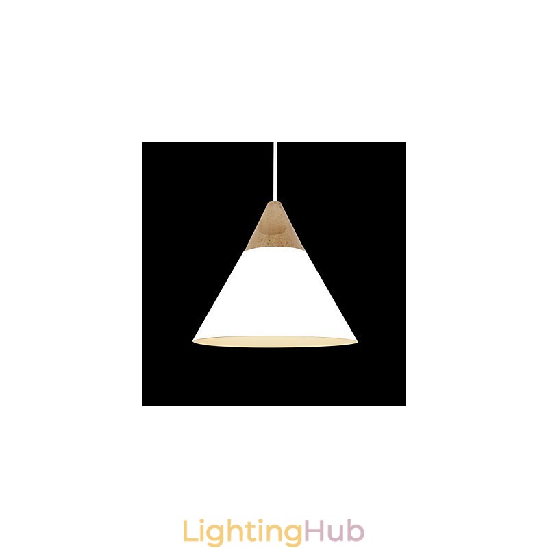 Mini Artistic Cone Pendant Lamp 1 Light Mordern Simplicity Finish Black White Yellow Aluminum & Wooden Droplight