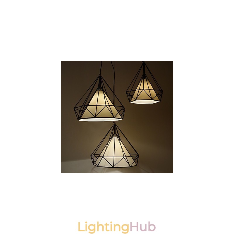 Diamond Mini Pendant Lamp 1 Light Modern Simplicity Black & White Finished Carbon Steel Cloth Droplight