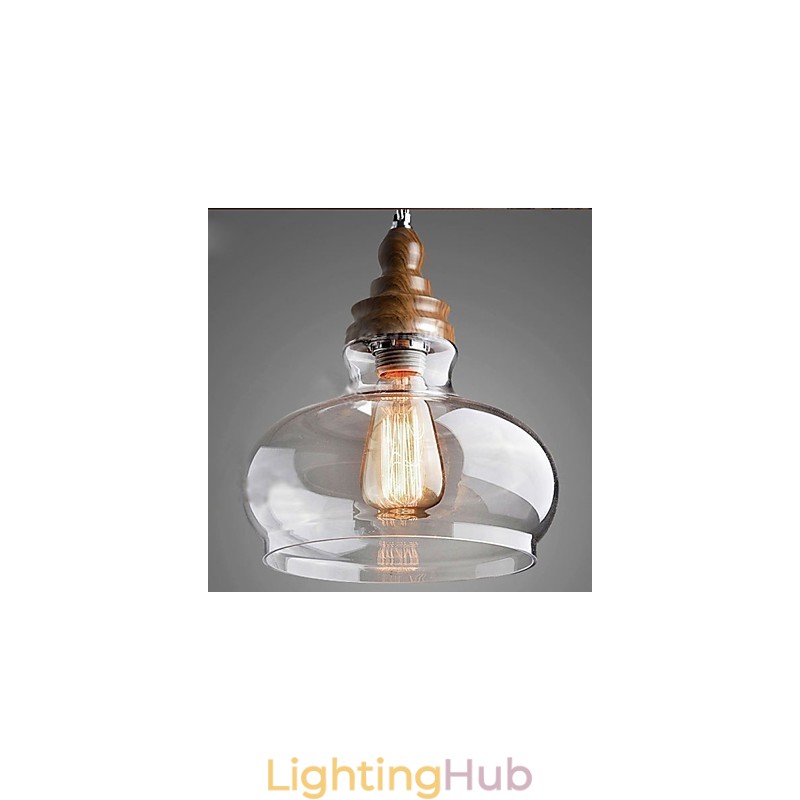 Vintage Style Wooden Crystal Pendant Light (Dia 24cm)
