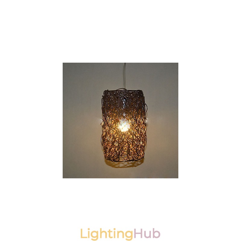 Modern Rural Cany Art Woven Rattan Single Head Droplight Lamp